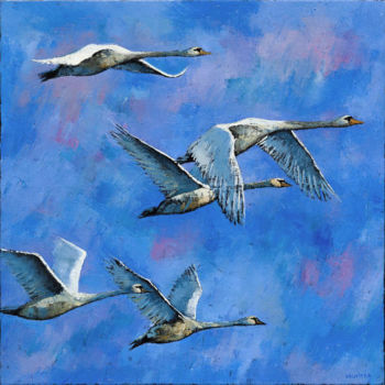 Painting titled "Swans" by Marek Krumpar, Original Artwork, Oil