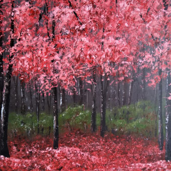 Pittura intitolato "Red forest" da Maretta Elsalieva, Opera d'arte originale, Acrilico