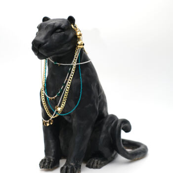 Скульптура под названием "Obsidian Panther Sc…" - Margarita Faizulina (Roar Arts), Подлинное произведение искусства, Керамика