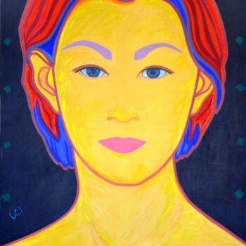 Malarstwo zatytułowany „Self portrait on bl…” autorstwa Margarita Felis, Oryginalna praca, Akryl