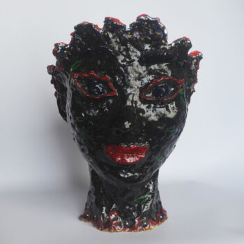 Sculpture titled "Black head" by Margarita Felis, Original Artwork, Clay
