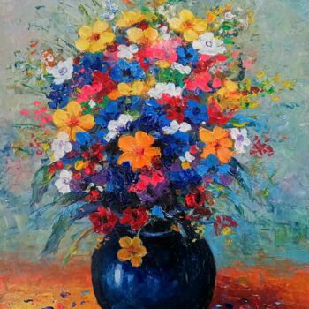 Painting titled "Vase with different…" by Aleks Margjini, Original Artwork, Acrylic