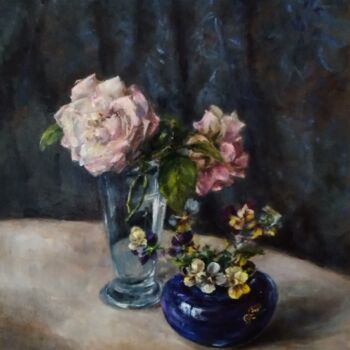 Painting titled "My Flowers" by Maria Bel, Original Artwork, Oil