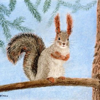 Disegno intitolato "curious squirrel" da Lapinou, Opera d'arte originale, Pastello