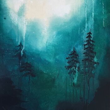 Картина под названием "Forest. Original ac…" - Maria Mindal, Подлинное произведение искусства, Акрил Установлен на Деревянна…