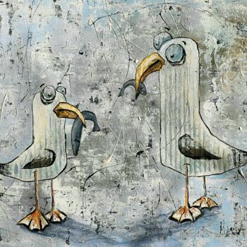 Pintura intitulada "Давай мериться рыбк…" por Maria Nesterova, Obras de arte originais, Acrílico