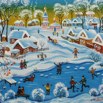 Malerei mit dem Titel "Winter Fun" von Maria Podverbnaya, Original-Kunstwerk, Acryl