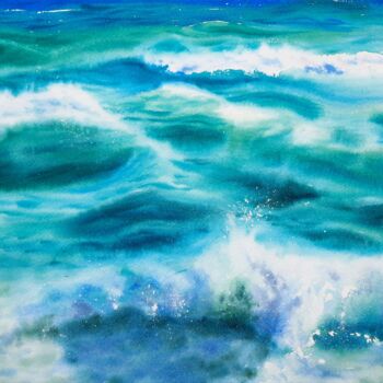 Pittura intitolato ""Wavy" Original Sea…" da Maria Sin, Opera d'arte originale, Acquarello