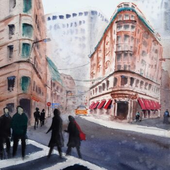 Painting titled ""New York" Original…" by Maria Sin, Original Artwork, Watercolor
