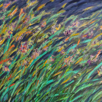 Pintura titulada "Meadow in the eveni…" por Maria Slynko, Obra de arte original, Oleo Montado en Bastidor de camilla de made…