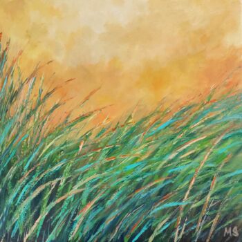 Peinture intitulée "Sunset in the meadow" par Maria Slynko, Œuvre d'art originale, Huile Monté sur Châssis en bois