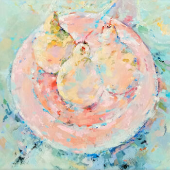 Malerei mit dem Titel "Pears on a pink bac…" von Maria Smetanina, Original-Kunstwerk, Tempera