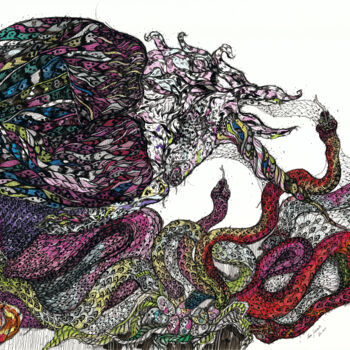 Dibujo titulada "Unicorn&Snakes" por Maria Susarenko, Obra de arte original, Tinta