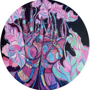 Painting titled "The Mudra of Life" by Maria Susarenko, Original Artwork, Acrylic Mounted on Wood Stretcher frame