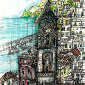 Dessin intitulée "Amalfi Cathedral" par Maria Susarenko, Œuvre d'art originale, Encre