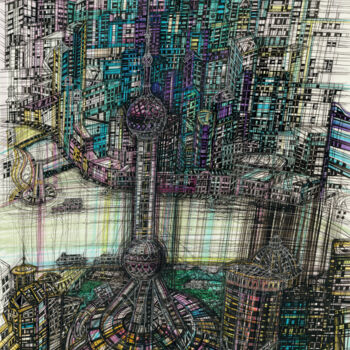 Drawing titled "Shanghai" by Maria Susarenko, Original Artwork, Gel pen