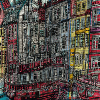 Dessin intitulée "Red Boat. Copenhagen" par Maria Susarenko, Œuvre d'art originale, Marqueur