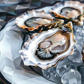 Digital Arts titled "OYSTERS ON ICE" by Maria Tuzhilkina, Original Artwork, Digital Painting Mounted on Wood Stretcher frame