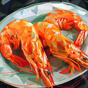 제목이 "KING PRAWNS ON A WH…"인 디지털 아트 Maria Tuzhilkina로, 원작, 디지털 페인팅 나무 들것 프레임에 장착됨