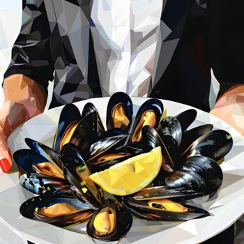 Digital Arts titled "DINNER WITH MUSSELS…" by Maria Tuzhilkina, Original Artwork, Digital Print Mounted on Wood Stretcher fr…