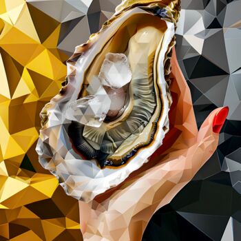 Digital Arts titled "CRYSTAL OYSTER ON G…" by Maria Tuzhilkina, Original Artwork, Digital Print Mounted on Wood Stretcher fr…