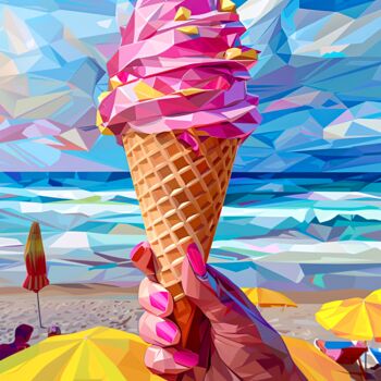 Artes digitais intitulada "PINK ICE CREAM ON T…" por Maria Tuzhilkina, Obras de arte originais, Pintura digital Montado em A…