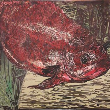 Gravures & estampes intitulée "Pesce" par Mariacristina Valletti, Œuvre d'art originale, Xylographie