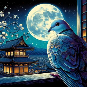 Digital Arts titled "Dove and moon" by Mariana, Original Artwork, AI generated image