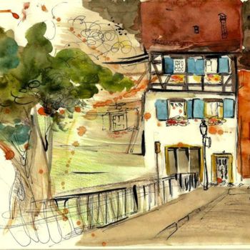 Painting titled "Colmar France" by Marianna Fedorova, Original Artwork, Watercolor