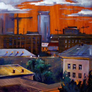 Painting titled "The industrial city…" by Marianna Fedorova, Original Artwork, Oil