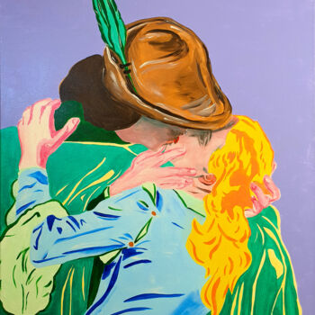 Painting titled "THE KISS" by Maria Sabrina Viviani, Original Artwork, Acrylic Mounted on Wood Stretcher frame