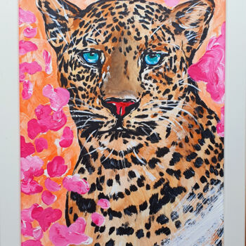 Pintura titulada "Leopard and flowers" por Maria Sabrina Viviani, Obra de arte original, Acrílico Montado en Plexiglás