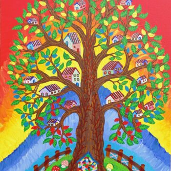 Pittura intitolato "l'albero degli elfi" da Mariateresa Sala, Opera d'arte originale, Acrilico Montato su Telaio per barella…