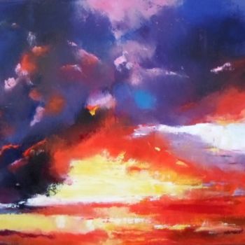 Painting titled "Nuages" by Marie Andrée Hembert, Original Artwork, Oil