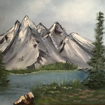 Painting titled "Montagne paisible" by Marie-Ange Fileni, Original Artwork, Oil