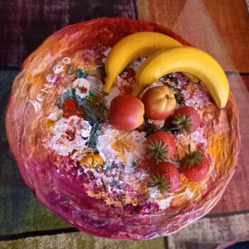 Painting titled "Coupe de fruits ou…" by Marie Annick Bellego (MARIARTISTE), Original Artwork, Ceramics