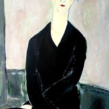 Malerei mit dem Titel "hommage à Modigliani" von Marie Bony, Original-Kunstwerk, Acryl