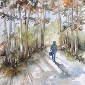 Painting titled "Promenade" by Marie-Charlotte Houpeurt-Chauffeté, Original Artwork, Watercolor