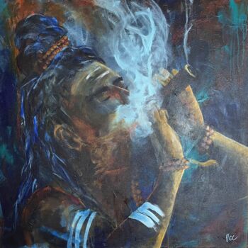 Painting titled "Shiva" by Marie-Christine Chambon, Original Artwork, Acrylic Mounted on Wood Stretcher frame