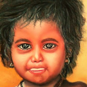 Painting titled "Le petit indien" by Mariebretonne, Original Artwork, Pastel