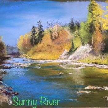 Painting titled "SUNNY RIVER" by Marie-Christine Rivel, Original Artwork, Pastel