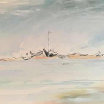 Peinture intitulée "Plumes sur la mer..." par Marie Claude Lambert, Œuvre d'art originale, Aquarelle