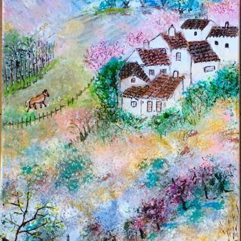 Peinture intitulée "Petit village entre…" par Marie Claude Lambert, Œuvre d'art originale, Acrylique