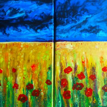 Schilderij getiteld "champ de coquelicot…" door Marie-Françoise Le Néen, Origineel Kunstwerk, Acryl