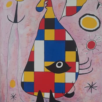 Painting titled "Miro meets Mondriaan" by Marie Jeanne Van De Velde, Original Artwork, Acrylic