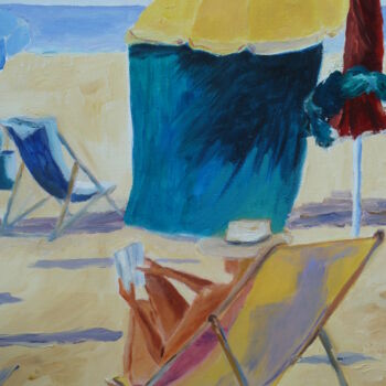 Painting titled "Lecture à la plage" by Marie Lorraine Papelier, Original Artwork, Oil