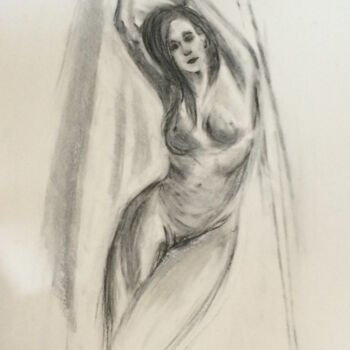 Disegno intitolato "ondine 2" da Marie Pascale Martins, Opera d'arte originale, Carbone