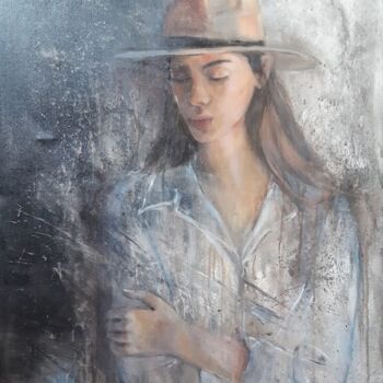Painting titled "femme au chapeau" by Marie Pascale Martins, Original Artwork, Acrylic