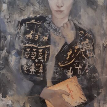 Painting titled "simone de Beauvoir" by Marie Pascale Martins, Original Artwork, Oil Mounted on Wood Stretcher frame