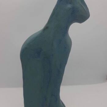 Rzeźba zatytułowany „chat bleu vert” autorstwa Marie Pascale Martins, Oryginalna praca, Ceramika